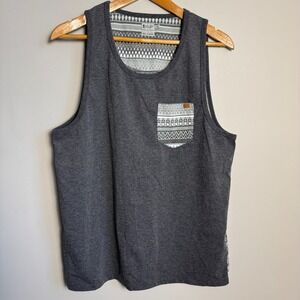 Mens Kolby Relaxed Fit Graphic Print Tank Top L Charcoal Grey Aztec Trees Pocket